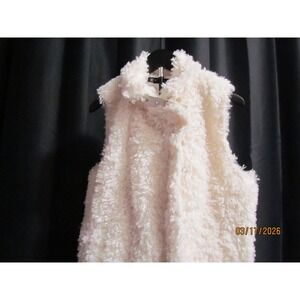 INC International Concepts Womens White‎ Faux Fur Shaggy Vest Buckle Neck Cream